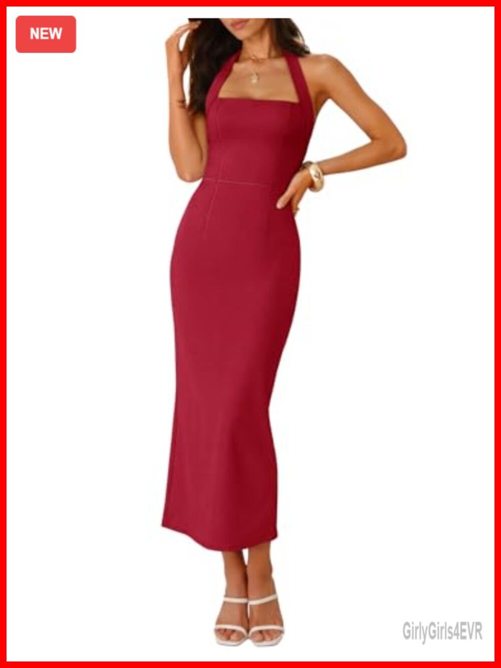 Sleeveless Halter Neck Bodycon Midi Dress Side Slit Backless Cocktail Party